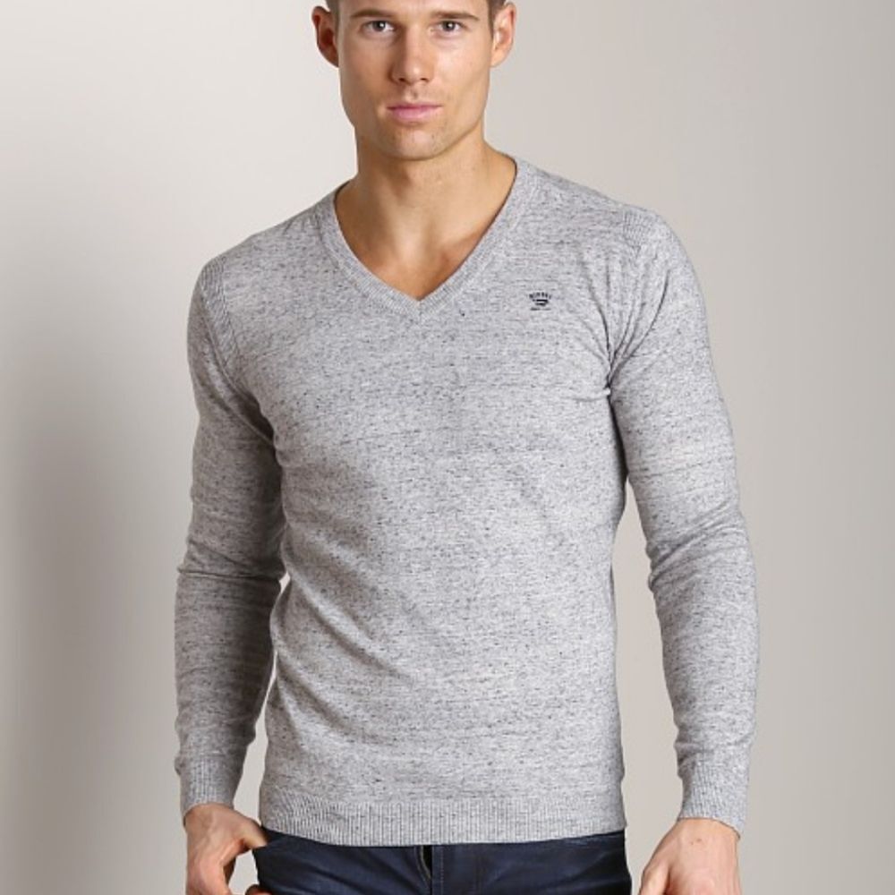 DIESEL K-BEN V-NECK SWEATER GREY speckled Size M knit Cotton Blend